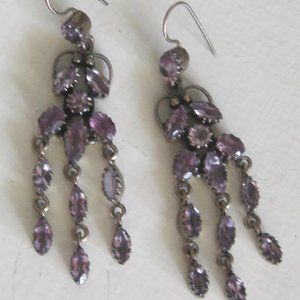 Vintage Sterling Silver Amethyst Chandelier Earrings Signed